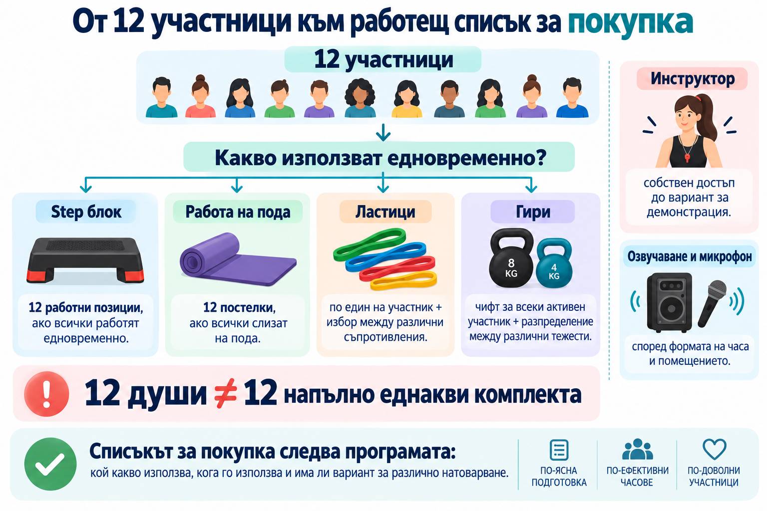 Оборудване за аеробика и групови фитнес занимания: какво е нужно на инструктора и групата — Dias Sport